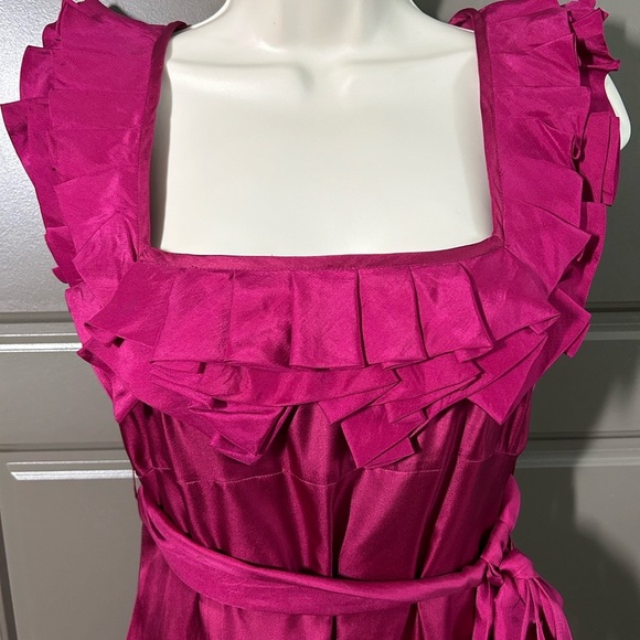 Anthropologie Yoana Barachi 100% Silk Shift Dress w/Tie Belt Pink Size 2 Lined. - Picture 6 of 7